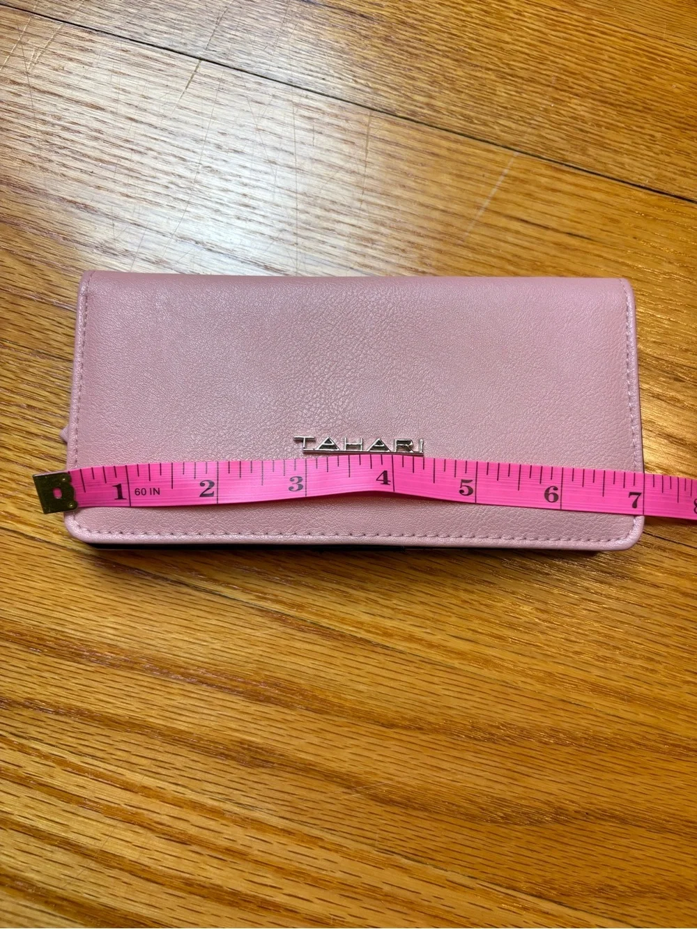 Tahari Blush Pink Fold-Over Wallet with Silver Logo - Picture 5 of 5